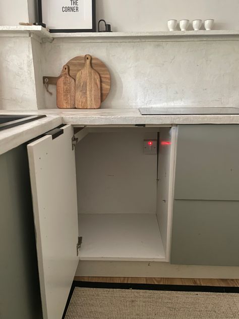 How to install a pull-out bin in a kitchen cupboard Bin In Cupboard, Diy Fridge Surround, Bin Cupboard, Budget Bedroom Makeover, Pull Out Bin, Kitchen Drawing, Cupboard Shelves, Bedroom Upgrade, Corner Cupboard