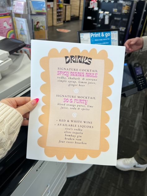 30th Birthday Party / Drink Menu / Bre Sheppard Signature Drinks For 30th Birthday, 30th Birthday Drink Menu Ideas, 30th Birthday Cocktails, 30th Birthday Drink Names, 21st Birthday Drink Menu Ideas, 30th Birthday Drinks, Signature Cocktails Birthday, 30th Birthday Activities, 21st Birthday Drinks