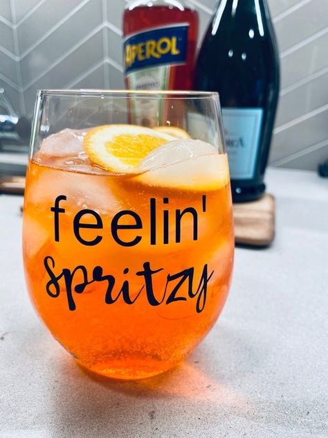 Cute Saying Wine Glass Aperol Spritz Glass Funny Cocktail | Etsy Aperol Spritz Quotes, Funny Cocktails, Gift Box Wrapping, Painted Things, Custom Glassware, Box Wrapping, Cart Decor, Snapchat Quotes, Bar Glasses