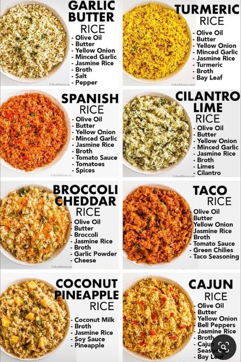 Broccoli Cheddar Rice, Cheddar Rice, Rice Spanish, Garlic Butter Rice, Rice Broccoli, Turmeric Rice, Taco Rice, Cilantro Rice, Homemade Cookbook