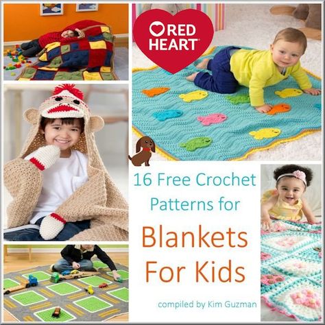 Link Blast: 16 Free Crochet Patterns for Blankets for Kids from Red Heart Yarns Crochet Patterns For Blankets, Crochet Kids Blanket, Blankets For Kids, Crochet Afgans, Crochet Toddler, Crochet Blanket Afghan, Haken Baby, Manta Crochet, Crochet Patterns Free Blanket