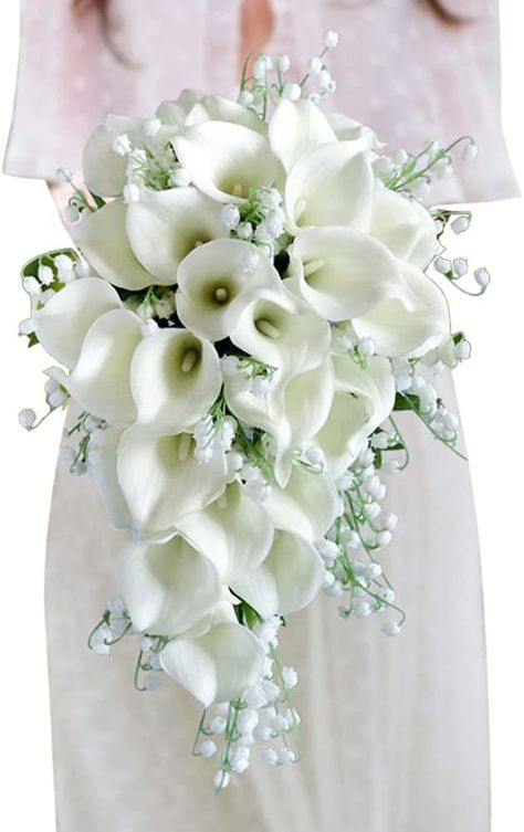 White Calla Lily Bouquet, Orchid Bridal Bouquets, Lily Water, Brides Flowers Bouquet, Toss Bouquet, White Calla Lily, Amazon Wedding, Wedding Toss, Cascading Bridal Bouquets