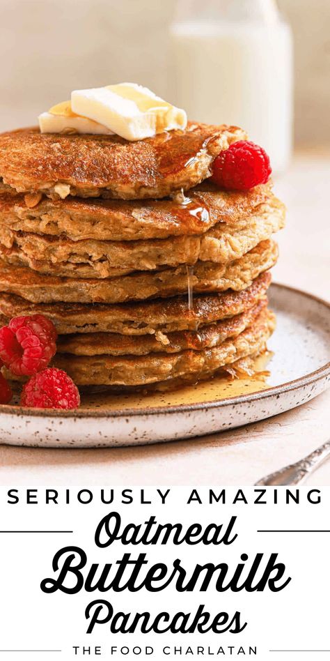 Overnight Oatmeal Pancakes, Overnight Oat Pancakes, Overnight Oats Pancakes, Oatmeal Buttermilk Pancakes, Oatmeal Pancakes Recipe, The Food Charlatan, Homemade Oatmeal, Overnight Oat, Cinnamon Oatmeal