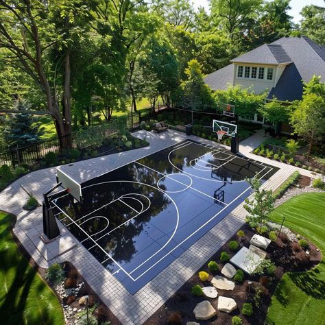 32 Backyard Basketball Court Ideas to Transform Your Outdoor Space - placeideal.com Home Basketball Court, Basketball Court Backyard, Backyard Basketball, Dream Life House, Dream House Rooms, Luxury House Designs, Luxury Homes Dream Houses, Dream House Interior, Design Your Dream House