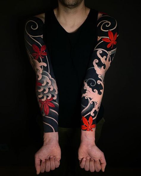 Japanese Wave Tattoo Designs with Meaning | Art and Design Neo Japanese Tattoo Designs, Japanese Waves Tattoo, Wave Tattoo Sleeve, Japanese Wave Tattoo, Neo Japanese, Japanese Wave Tattoos, Tattoo Designs With Meaning, Designs With Meaning, Meaning Art