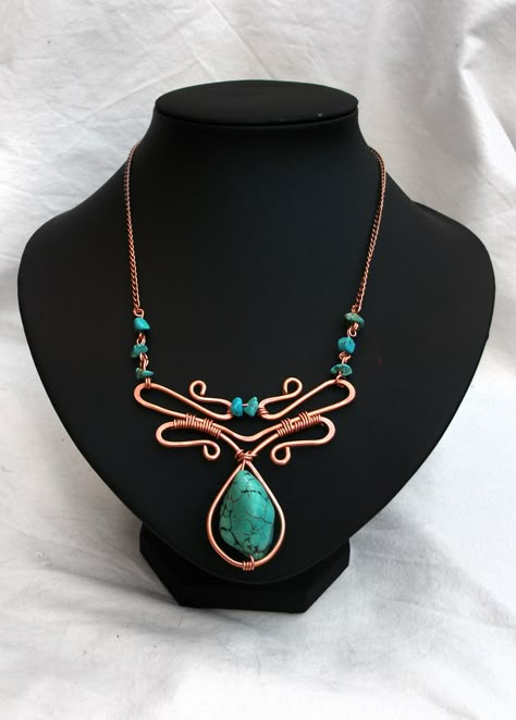 OOK #recycled #copper #wire #necklace with #turquoise Handmade Turquoise Necklace With Copper Wire, Turquoise Copper Wire Necklace As Gift, Elegant Copper Wire Pendant Jewelry, Bohemian Copper Wire Wrapped Necklaces, Turquoise Copper Wire Necklace Gift, Copper Jewelry Diy, Wire Wrapped Stone Jewelry, Wire Wrap Jewelry Designs, Copper Wire Jewelry