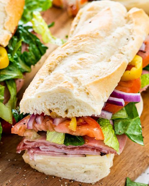 Italian Sub Sandwich Italian Sub Sandwich, Italian Dressing Recipes, Sub Sandwich, Homemade Italian Dressing, Sliced Salami, Types Of Sandwiches, Italian Sub, Jo Cooks, Italian Sandwich