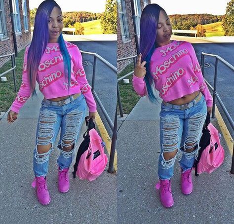 Pink Timbs Outfits, Timbs Outfits, Pink Timberland Boots, Teenage Girl Hairstyles, Timberland Outfits, Causal Outfits, Exotic Fashion, Lazy Outfits, Dope Fashion