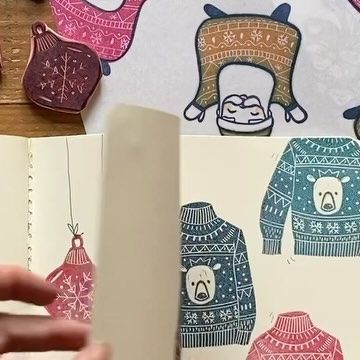 Esther • Studio Tokek on Instagram: "Do you know I have quite some Christmas stamps in my shop…Santa, snowman, Christmas decorations etc.. Have a look in my story for the link 🎅😊 #santa #christmasdecorations #christmas #rubberstamp #linocut #woodzillapress #kerst" Christmas Stamps Rubber, Lino Art, Winter And Christmas, Snowman Christmas Decorations, Hand Carved Stamps, Holiday Stamping, Unique Blankets, Christmas Stamps, Stamp Making