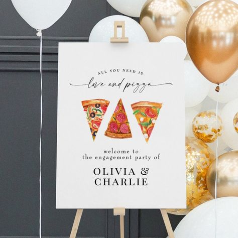 Love & Pizza Welcome Wedding Welcome Sign  Zazzle Casual Engagement Party, Pizza Wedding, Pizza Italian, Engagement Signs, Dinner Decoration, Engagement Party Decorations, Wedding Posters, Love Pizza, Wedding Welcome Sign