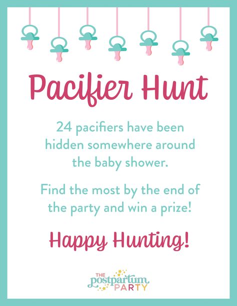 Passive Baby Shower Games, Baby Shower Scavenger Hunt, Aunt Duties, Baby Shower Games Free Printables, Fun Baby Shower Ideas, Postpartum Party, Pacifier Game, Pacifier Hunt Game, Classroom Passes