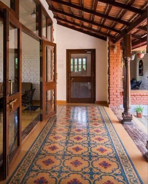 Traditional Indian Houses, Home Tiles Design, Athangudi Tiles, Home Corridor, Chettinad House, Kerala Traditional House, Home Tiles, House Architecture Styles, House Interior Design Styles