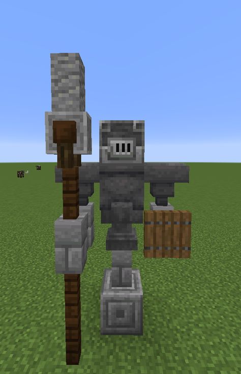 Minecraft — Statue idea: you can use blast furnaces as helmets... Minecraft Kale, Minecraft Statue, Construction Minecraft, Minecraft Building Guide, Minecraft Statues, Minecraft Decoration, Minecraft Houses Survival, Minecraft Structures, Easy Minecraft Houses