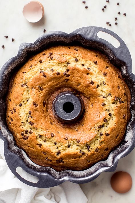 One Bowl Bundt Cake, Chocolate Chip Banana Bundt Cake, Chocolate Chip Bundt Cake With Pudding, Chocolate Chip Pound Cake Bundt, Chocolate Chip Bunt Cake, Bundt Cake Recipes Chocolate, Chocolate Chip Bundt Cake Recipe, Chocolate Chip Bundt, Bundt Cake Recipes