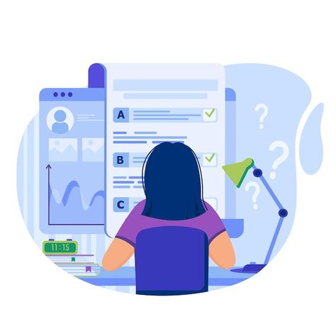 Online testing concept illustration with... | Premium Vector #Freepik #vector #online-test #exam #computer-test #examination Character Flat Design, Survey Form, Wow Facts, Outline Designs, Vector Online, Concept Illustration, Sms Marketing, Software Testing, Online Tests