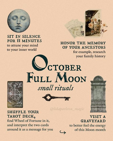 Don’t miss these signs (slide 2!) & save the date: October 17 — Full Supermoon (Called Hunter’s Moon in the Northern Hemisphere & can be referred to as Pink Moon in the Southern Hemisphere) The signs and messages work not only on the Full Moon, but for the whole month until the next one🦇 Have a fantastic time, magical darlings🤎 With love, Lida @lidapavlova_magic October Full Moon, Witchcraft Inspiration, Mother Moon, Libra Season, Hunter S, Happy October, Inner World, Super Moon, Pink Moon