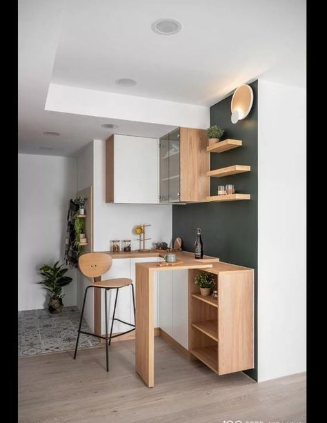 Mini Bar Apartment Small Spaces, Mini Dining Area, Mini Airbnb, Studio Kitchenette, Tiny Kitchen Design, Modern Kitchen Design Black, Kitchen Design Modern White, Casa Container, Kitchen Design Plans