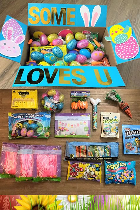 Christmas Box Ideas Care Packages, Themed Boxes Care Packages, Easter Box Ideas Care Packages, Easter Deployment Care Packages, Easter Care Package Kids, Easter Boyfriend Ideas, Easter Care Package Ideas, Easter College Care Package Ideas, Easter Gift Ideas For Boyfriend