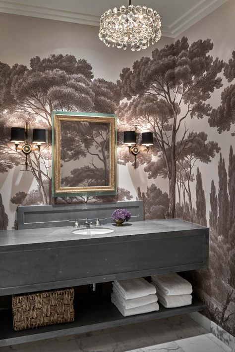 Beautiful Bathroom Designs, Bathroom Wallpaper, Beautiful Bathrooms, Guest Bathroom, Interior Design Firms, Elle Decor, Bathroom Inspiration, 인테리어 디자인, Bathroom Interior Design