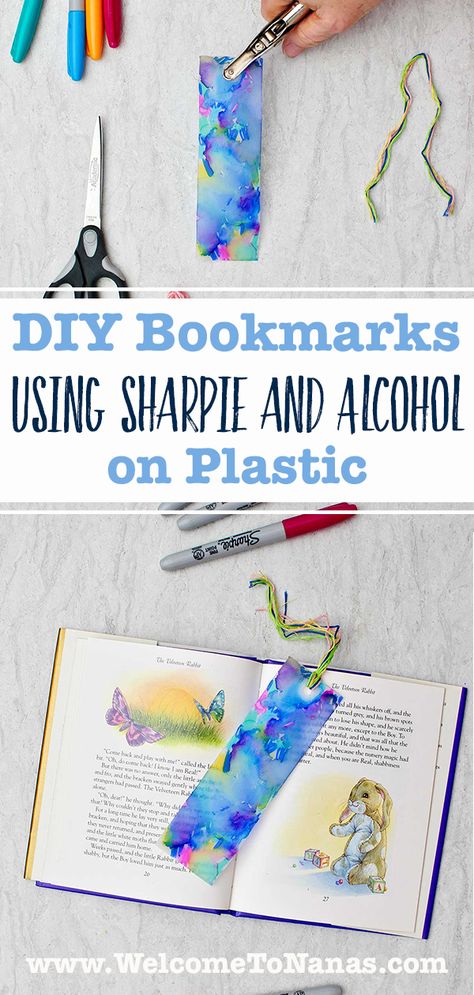 Colorful DIY bookmarks use the Sharpie and Alcohol technique on recycled milk jug plastic. Make cute gifts for students or yourself! #WelcometoNanas #DIYBookmark #ReaderGift #PlasticBookmarks #KidCraft Fairy Bookmarks Diy, Book Mark Crafts For Kids, Homemade Bookmarks For Kids, Diy Bookmarks Kids, Diy Bookmarks For Kids, Bookmarks Diy Kids, Bookmark Easy, Diy Hand Soap, Homemade Bookmarks