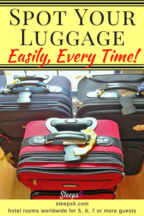 Ideas for making suitcases and other luggage easy to identify at airports, on buses, or in hotels. Use ribbon, tags, markers, tape, stickers. Includes expert links and  advice video. #traveltips #travelgadgets #familytravel #familyvacation #travelwithkids Luggage Tags Diy, Luggage Identifiers, Suitcase Stand, Female Packing List, Travel Book Diy, Diy Luggage, Travel California, Tape Stickers, Best Luggage