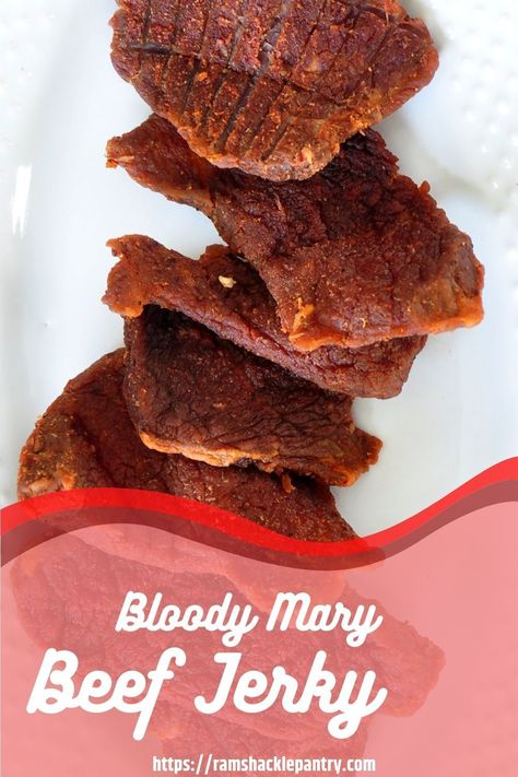 Try this Beef Jerky Recipe that uses a delicious Bloody Mary Marinade to give you a great snack or Bloody Mary side. Not all dehydrator recipes are equal and this one will up your jerky and cocktail game. Dehydrated Jerky Recipes, Diy Jerky, Beef Jerky Recipe Dehydrator, Homemade Beef Jerky Recipe, Jerky Recipes Dehydrator, Dehydrator Ideas, Jerkey Recipes, Jerky Marinade, Lamb Steak