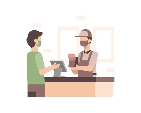 Masked Supermarket Cashier and Customer Cashier Illustration, Supermarket Cashier, Video Storyboard, Animation Storyboard, Cleaning Logo, Media Icon, Game Logo, Cartoon Icons, Power Point