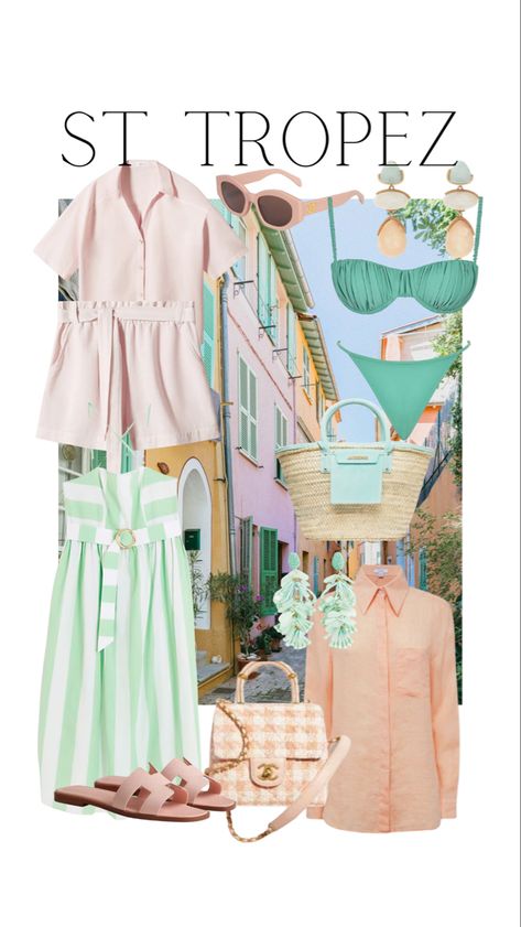 Saint Tropez Aesthetic Outfit, Saint Tropez Style, Saint Tropez Aesthetic, St Tropez Style, Summer Vacation Style, Shorts Co Ord, Straw Tote, Holiday Style, Striped Maxi