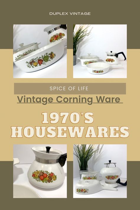 Vintage Spice Of Life Corning Ware Set. Set of 3 pieces of the Spice of Life Corning Ware. One casserole Dish, One Coffee Pot and One Small Pan. This set is in lovely vintage condition Corning Ware Coffee Pot, Corning Ware Vintage, Pyrex Town And Country, Correll Dishes Vintage, Vintage Corning Ware Coffee Pot, Melamine Dishes, Vintage Housewares, Made Goods, Buy Vintage