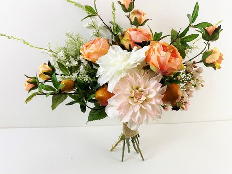 Peach Blush and White Rose and Dahlia Bouquet for - Etsy Australia Bouquet Wedding Summer, Rose And Dahlia Bouquet, Wedding Flower Arrangements Fall, Dahlia Wedding Bouquets, Silk Flower Bouquet, Dahlias Wedding, Bouquet For Wedding, Dahlia Bouquet, Summer Wedding Bouquets