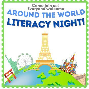 Around the World - Themed Family Literacy Night "Make and Take" with activities,  games, and more! Everything you could possibly need to get startedis included to help you make an unforgettable night of fun and reading for your school community.Perfect for librarians, reading specialists, teachers, principals - anyone you might know who might plan a literacy night for a school setting.Included: Planning pages Ideas for stations, activities, snacks, etc. BookmarksParent brochures Volunteer Badges Library Ideas For Kindergarten, Camp Read A Lot Literacy Night, Around The World Literacy Activities, Literacy Night Themes Ideas, Reading Around The World Theme, Literacy Events Elementary School, Elementary Literacy Night, Family Reading Night Themes, Reading Night Themes