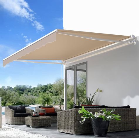 YODOLLA 2.5m x 2m Garden Awning Patio Manual Retractable Awning Canopy Sun Shade Shelter with Winding Handle,Beige : Amazon.co.uk: Garden Awning Patio, Diy Awning, Garden Awning, Canopy Tent Outdoor, Back Porch Ideas Covered Farmhouse, Back Porch Ideas Decks, Awning Canopy, Outdoor Sun Shade, Uk Garden