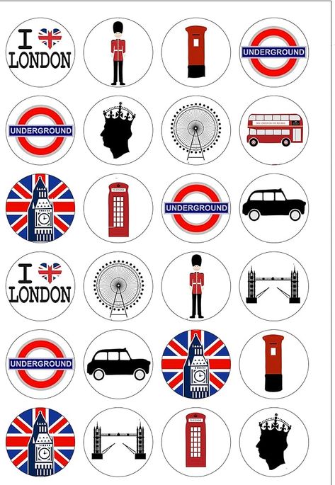 24 PRECUT London City Themed Edible Wafer Paper Cake Toppers Decorations : Amazon.co.uk: Grocery London Theme Parties, Paper Cupcake Toppers, London Decor, Diy Notebook Cover, English Day, Edible Wafer Paper, London Theme, London Tea, London Party