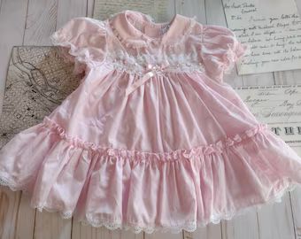 Ruffled Baby Dress, Newark Ohio, The 50s Fashion, Aurora Rose, Rose Ribbon, Vintage Kids Clothes, Embroidered Rose, Kids Boutique Clothing, Dream Baby