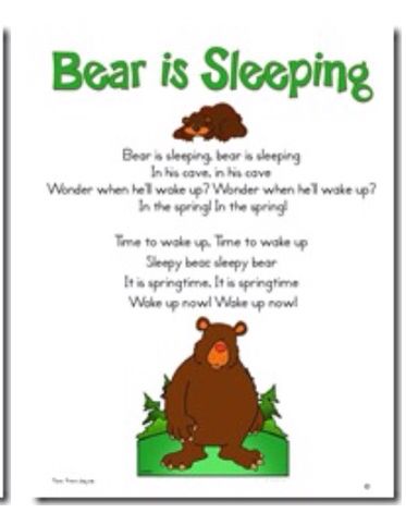 Spring bear song Hibernation Preschool Activities, Hibernation Crafts, Hibernation Preschool, Hibernation Activities, Bears Preschool, Bear Songs, Circle Time Songs, Craft Preschool, Classroom Songs