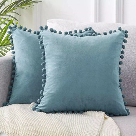 top-finel-decorative-throw-pillow-covers Pom Pom Pillows, Blue Pillow Covers, Cushion Cover Designs, Car Sofa, Couch Cushions, Velvet Pillow Covers, Velvet Throw Pillows, Decorative Throw Pillow Covers, Square Pillow Cover