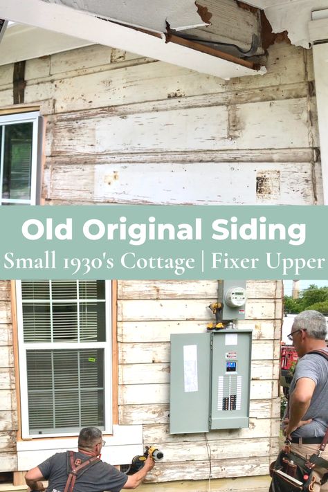 Small 1930's Cottage Old Original Wood Siding Surprisingly Discovered - Journey Down The Road Wood Siding House, Dutch Lap Siding, 60s House, Renovation Exterior, Wood Siding Exterior, Fixer Upper House, House Before And After, Lap Siding, Cedar Homes