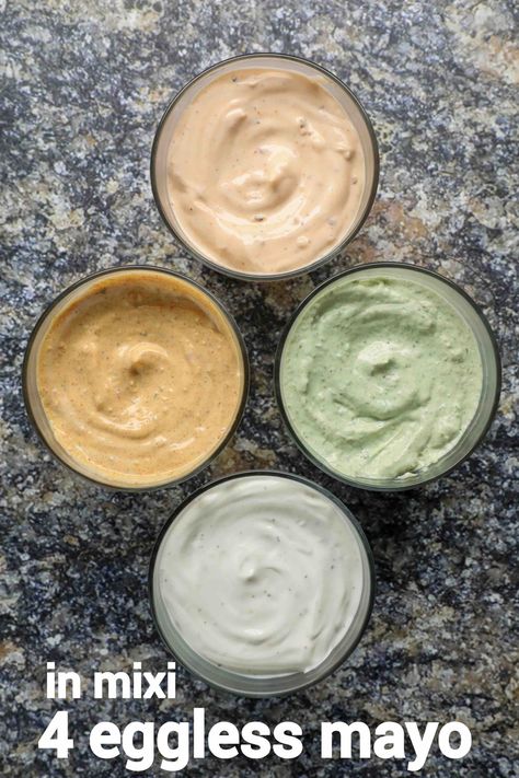 eggless mayonnaise recipe - 4 flavours | veg mayonnaise | eggless mayo Veg Mayonnaise Recipe, Eggless Mayonnaise Recipe, Eggless Mayo, Eggless Mayonnaise, Mayo Dip, Hebbar's Kitchen, Resipi Kek, Spicy Snacks Recipes, Mayonnaise Recipe