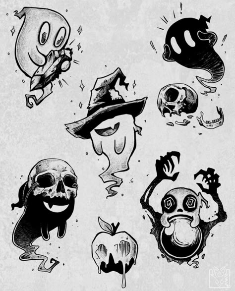 Halloween Flash, Ghost Tattoo, Flash Tattoo Designs, Creepy Tattoos, Spooky Tattoos, Gothic Tattoo, Dark Art Tattoo, Cartoon Tattoos, Tattoo Art Drawings