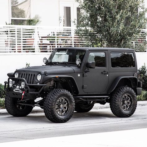 You've been asking for it so we did it, the 2-door #Wrangler. Thanks @4wheelpartsofficial for setting us up with the great @procompusa suspension and all of the @theoriginalsmittybilt gear. #kevlarjeep #theoriginator #nittotires #lifted #hella procompwheels #handcrafted #starwoodmotors Cayman Porsche, Black Jeeps, 2 Door Jeep, Two Door Jeep Wrangler, Black Jeep Wrangler, Porsche Girl, Matte Black Cars, Badass Jeep, Jeep Photos