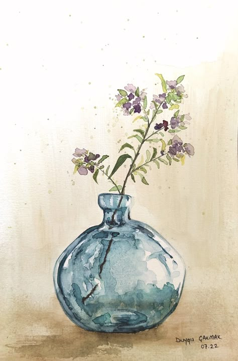 Watercolor Glass Vase, Flower Vase Watercolor, Watercolor Vase, Watercolour Pictures, Vase Watercolor, Loose Watercolor Flowers, Conceptual Sketches, Colour Flowers, Floral Watercolor Paintings