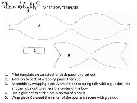 Christmas Wrapping {Paper Bow Template Free Printable} – Dixie Delights Bow Template Free, Paper Bow Template, Wrapping Paper Bow, Felt Bow Tutorial, Paper Bows Diy, Bow Tie Template, Tie Template, Wrapping Paper Bows, Diy Leather Bows