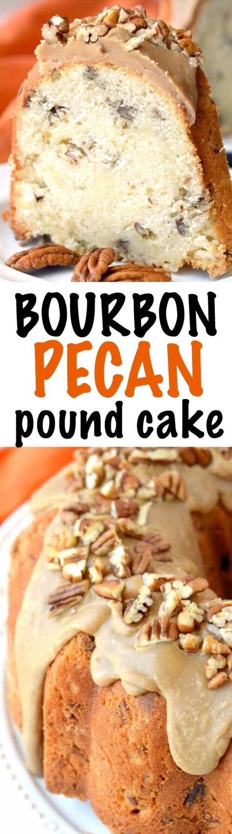 Glazed Bourbon Pecan Pound Cake-Tender, Rich Pound Cake loaded with Pecans and a big dose of Bourbon all topped off with a thick Caramel Glaze! Pecan Pound Cake, Caramel Glaze, Pound Cake Recipe, Pecan Cake, Bundt Cakes Recipes, Pound Cake Recipes, Köstliche Desserts, How Sweet Eats, Eat Dessert