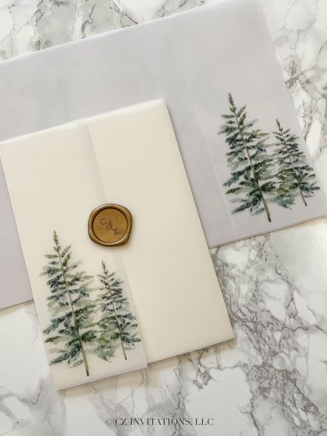 Evergreen Vellum Wrap, 5x7 Vellum Wedding Invitation, Rustic Vellum Jacket, Two Tree Printed Wrap for DIY Invitations, Winter Wedding - Etsy Dreamy Winter Wedding, Torrey Pines Wedding, Winter Boho Wedding Decor, Wedding Invitations Christmas Theme, Budget Winter Wedding, Winter Vineyard Wedding, Chic Christmas Wedding, Rustic Winter Wedding Invitations, Christmas Themed Wedding Invitations