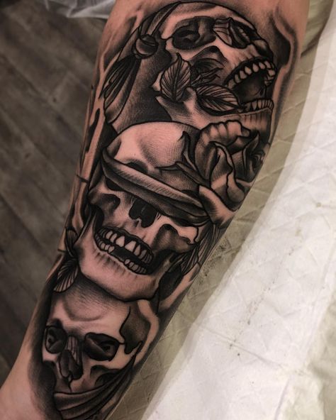 Fun first one for the year👌🏽 Cheers Corey.  #tattoo #tattoos #hearnoseenospeakno #skull #skulltattoo #blackandgreytattoo #blackandgrey… 3 Skulls Tattoo, Skull Tattoos, Black And Grey Tattoos, Skull Tattoo, Tattoo Ideas, The Year, Tattoos, Pins, Quick Saves