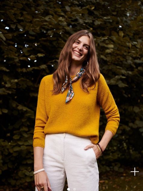 Sezane Gaspard, Gaspard Cardigan, Mustard Jumper, Mustard Cardigan, Cosy Jumper, Jumper Outfit, Yellow Fits, Knitting Aesthetic, Jeans Outfits