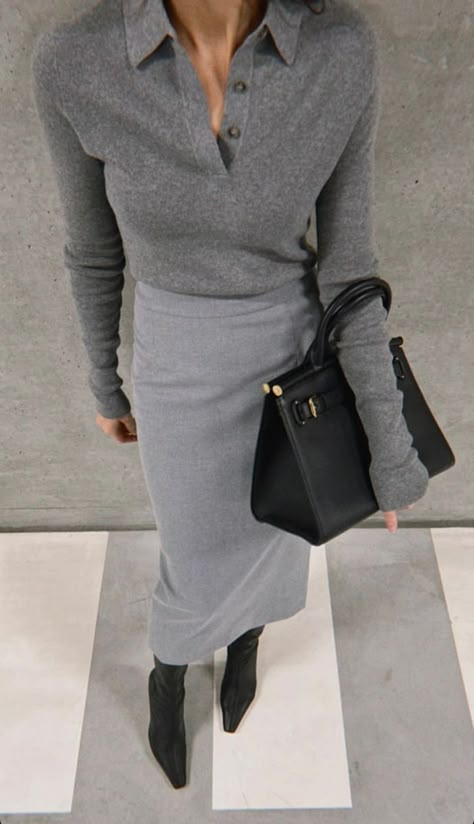 Winter Corporate Fashion, Outfits For The Office, Rok Outfit, Corporate Fashion, Rock Outfit, Grey Outfit, Looks Street Style, Mode Inspo, 가을 패션