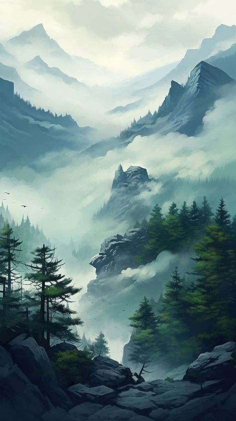 Serene mountains and fog wilderness landscape outdoors.  | premium image by rawpixel.com / Ling Adventure Background, Jungle Travel, Travel Anime, Wallpaper Jungle, Bird Quotes, Desktop Wallpaper Design, Jungle Adventure, Kids Adventure, Tropical Birds