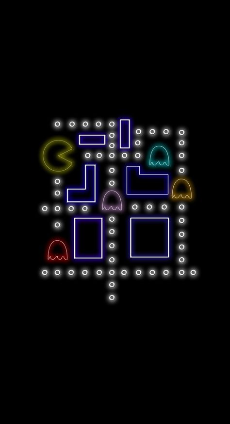 Packman Design, Pac Man Wallpaper, Pacman Illustration, Pacman Game Wallpaper, Pacman Artwork, Neon Video Game Aesthetic, 8 Bit Pacman, Retro Games Wallpaper, Retro Arcade Games