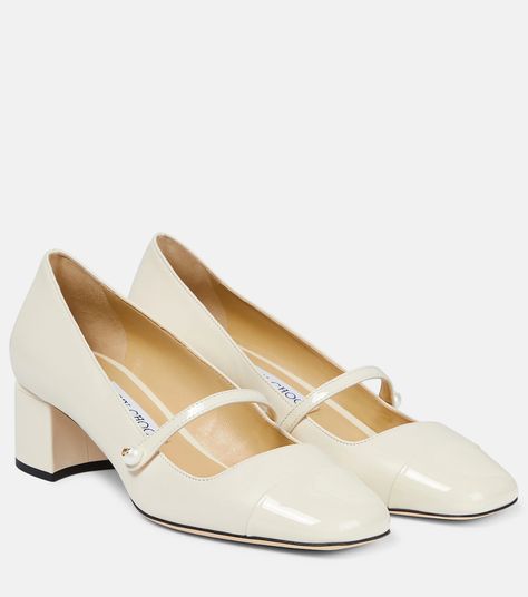 Elisa 45 Leather Pumps in Neutrals - Jimmy Choo | Mytheresa White Mary Jane Heels, Mary Shoes, Autumn Luxury, Jimmy Choo Wedding Shoes, Wedding Shoes Low Heel, Jimmy Choo Pumps, Mid Heel Shoes, Mid Heels Pumps, Pink Pumps